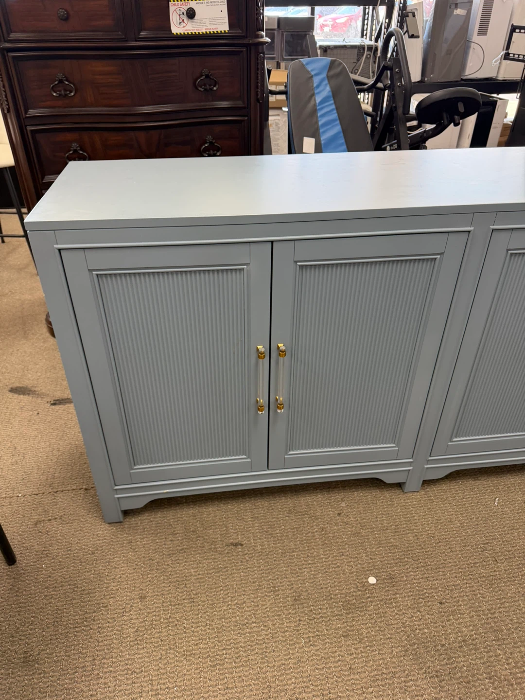Light Blue 4-Door Cabinet with Clear and Gold Handles - photo 2