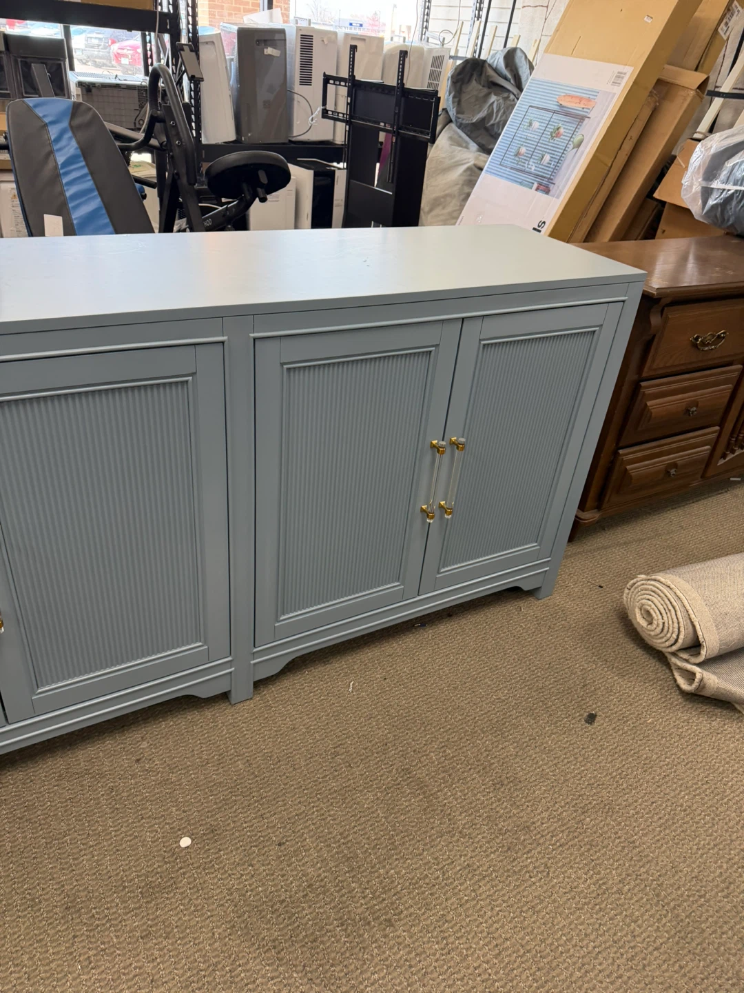 Light Blue 4-Door Cabinet with Clear and Gold Handles - photo 3