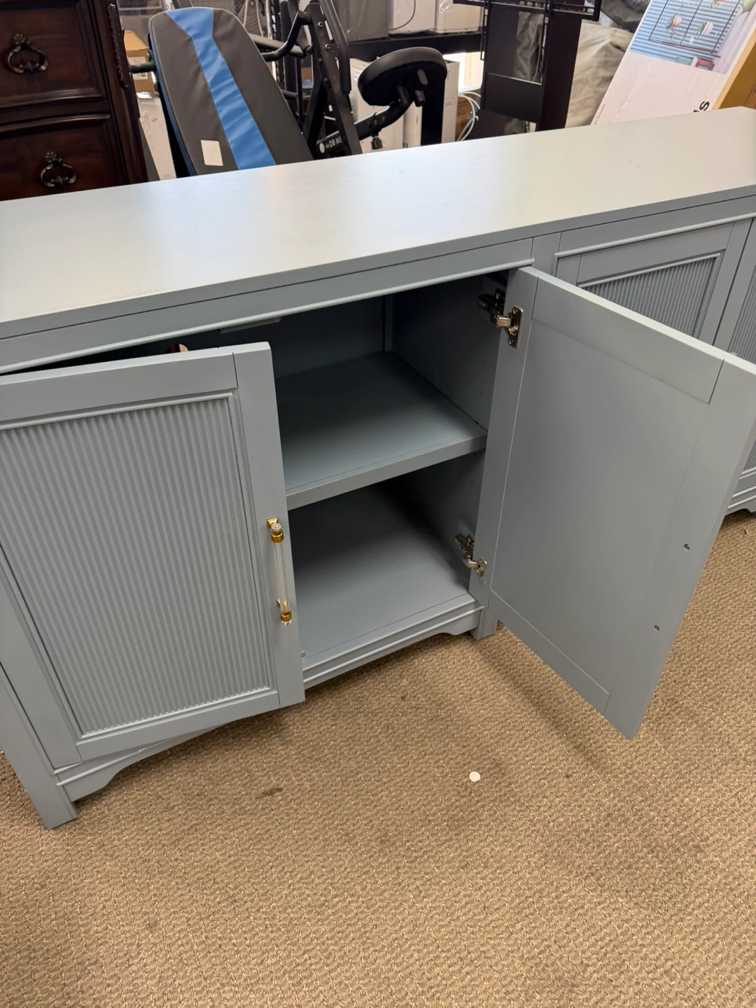 Light Blue 4-Door Cabinet with Clear and Gold Handles - photo 5