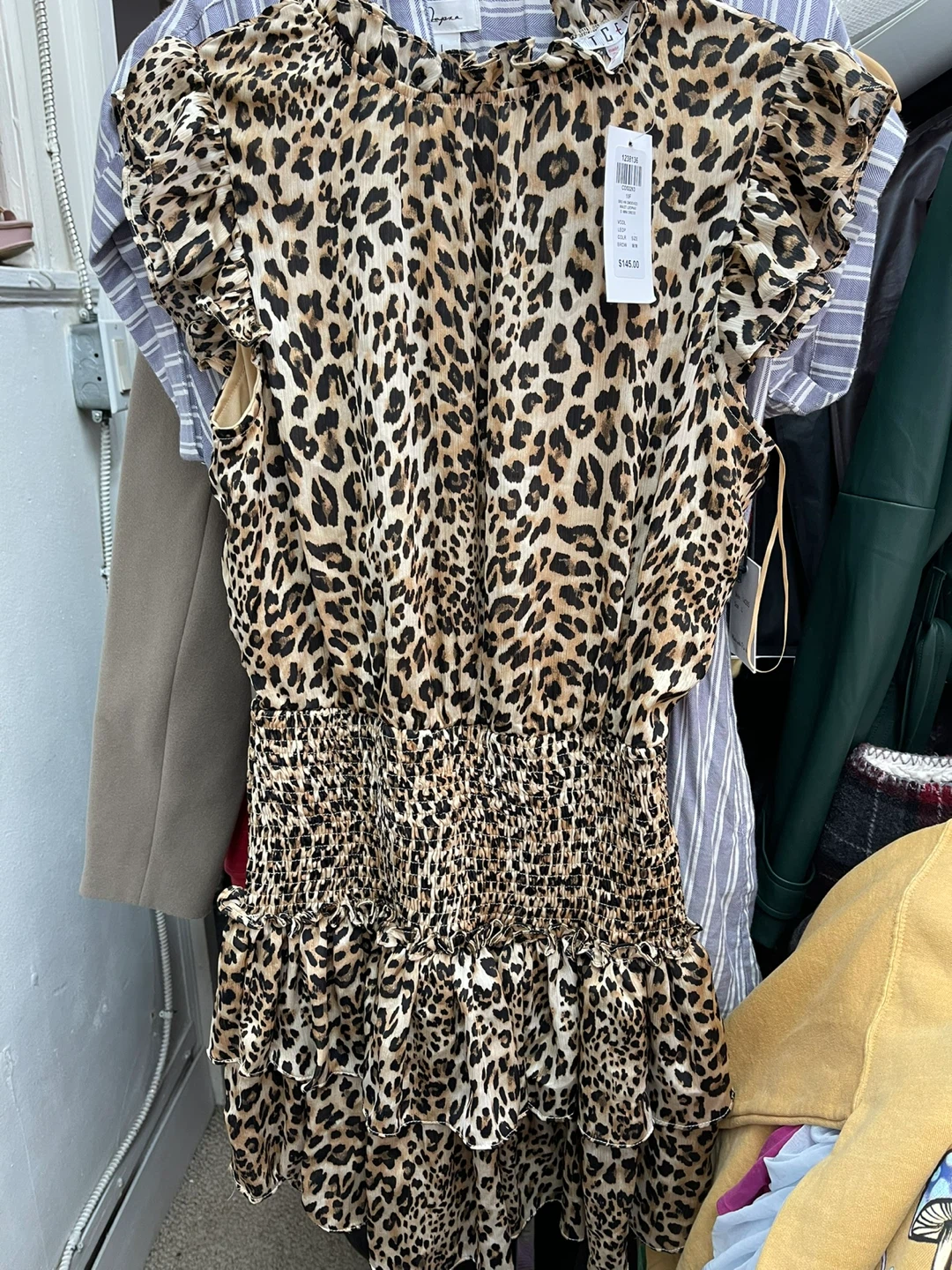 Honey Honey Leopard Print Smocked Mini Dress