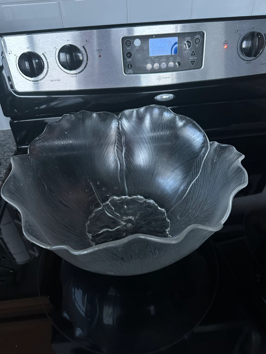 Clear Glass Flower Serving Bowl