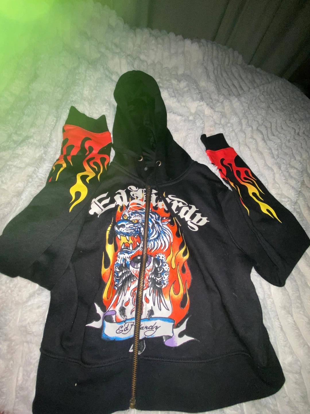 Ed Hardy Black Zip-Up Hoodie with Flame Design