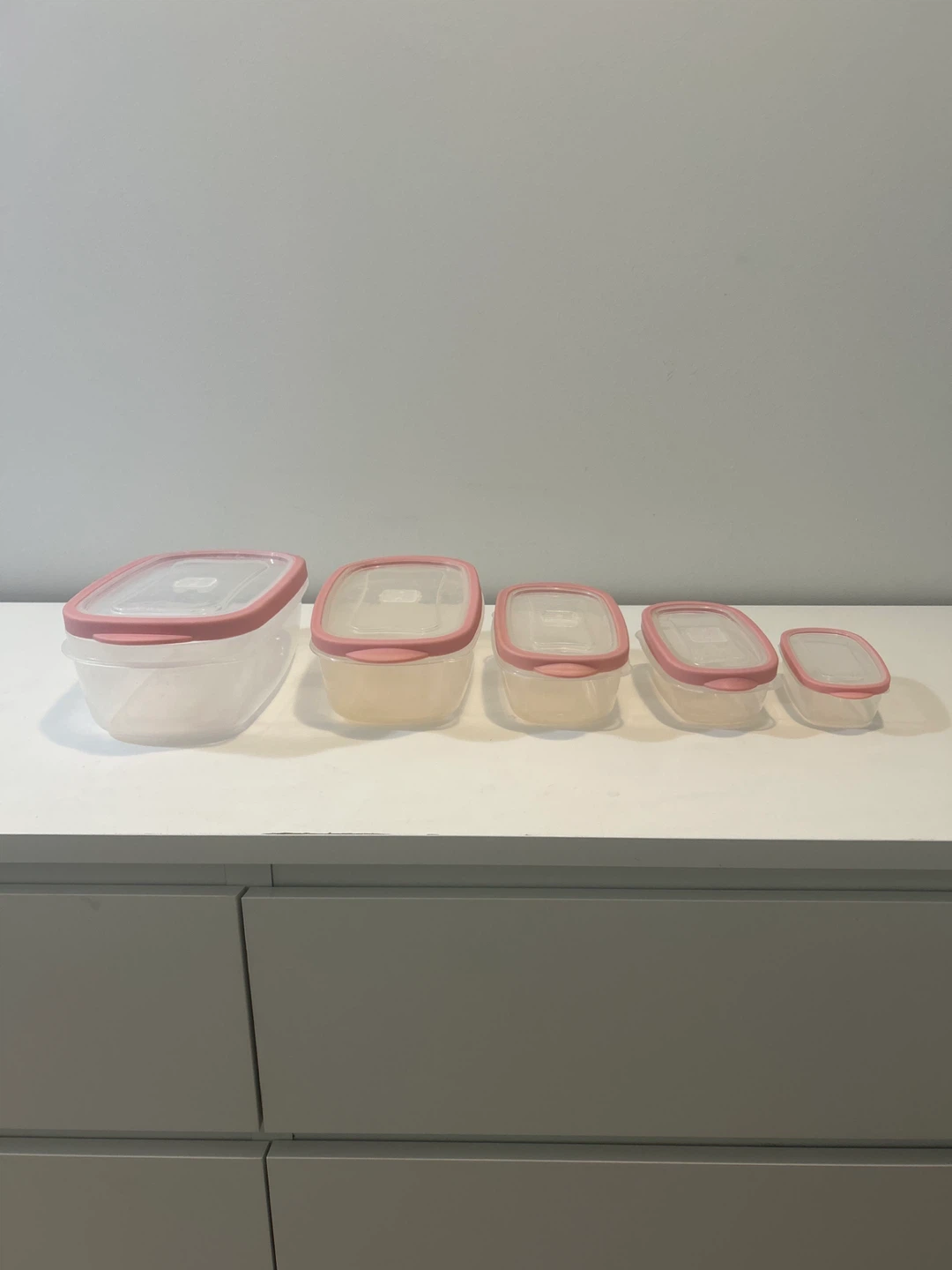 Set of 5 Plastic Food Storage Containers with Pink Lids