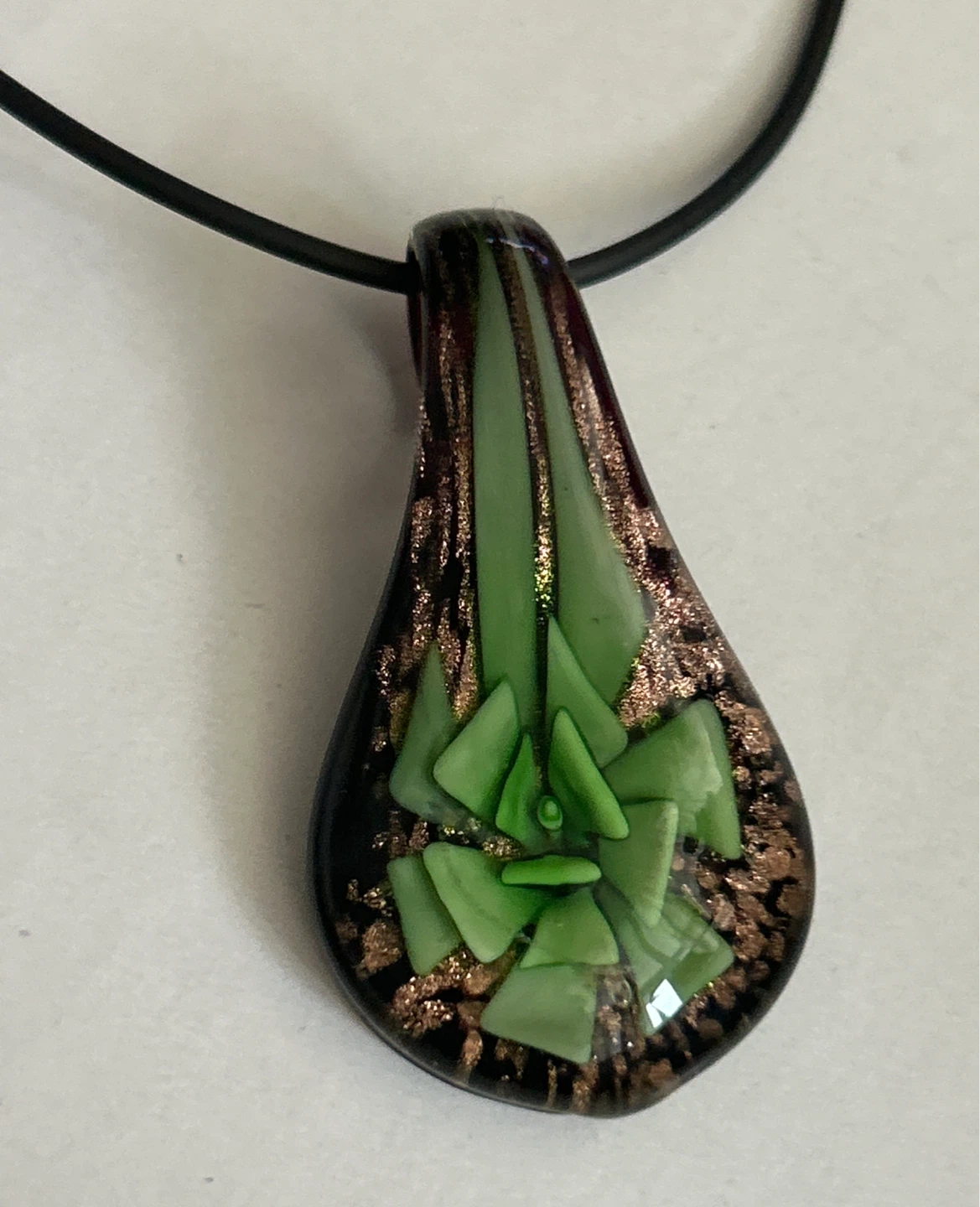 Teardrop Pendant Glass Necklace with Green Glass Accent - photo 2