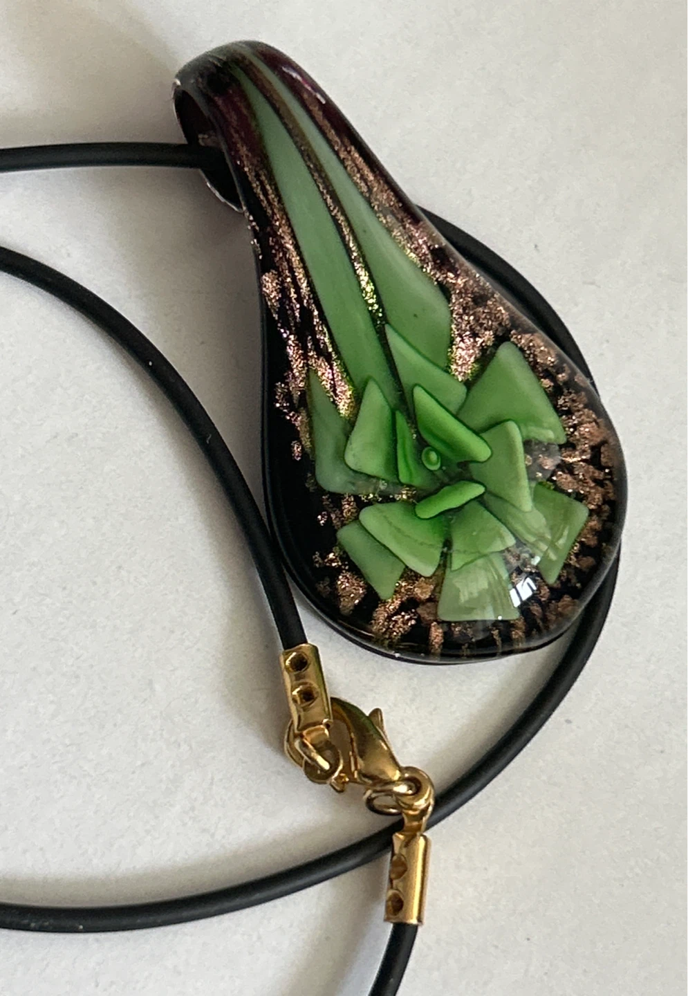 Teardrop Pendant Glass Necklace with Green Glass Accent - photo 4