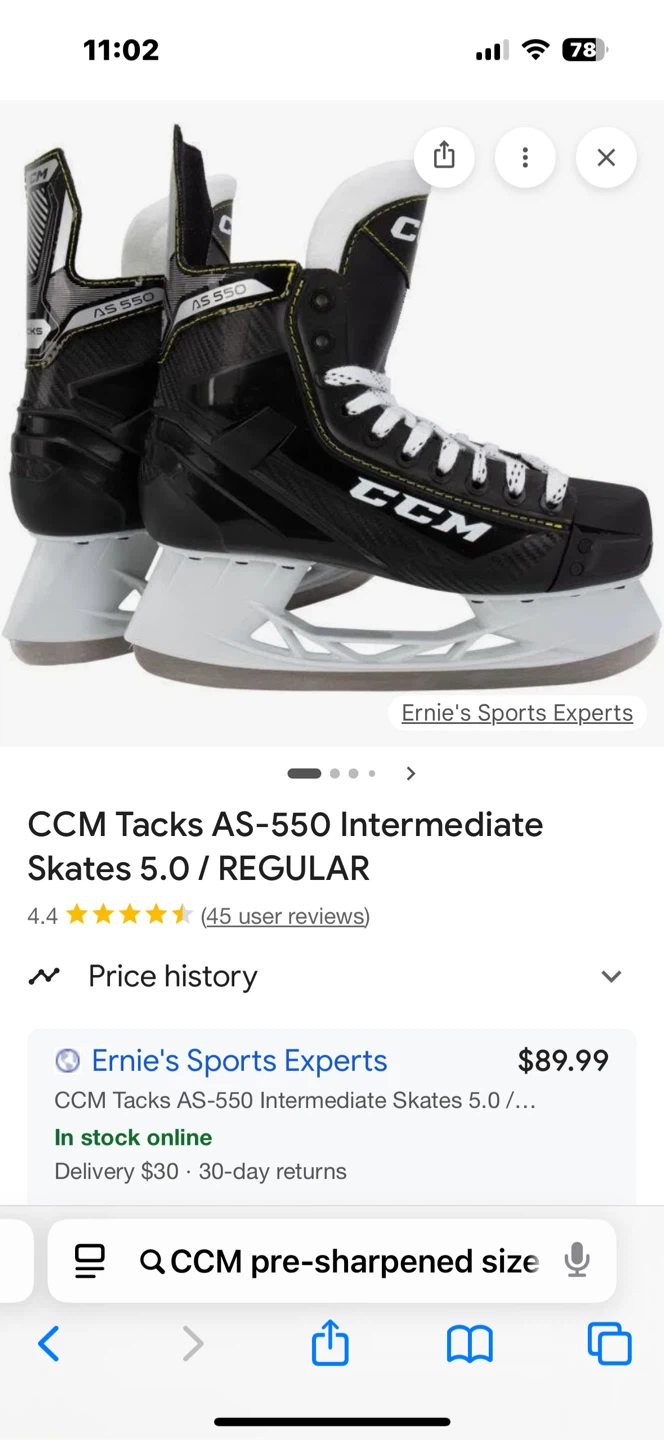 CCM Tacks AS 550 Intermediate Hockey Skates Size 5 Regular
