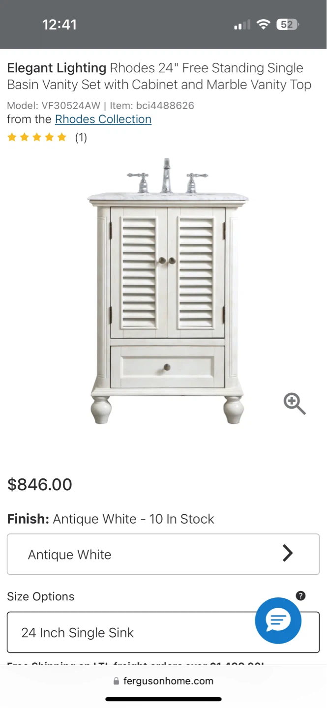 24" Single Basin  SINK Vanity/CABINET  - Antique White- AS IS
