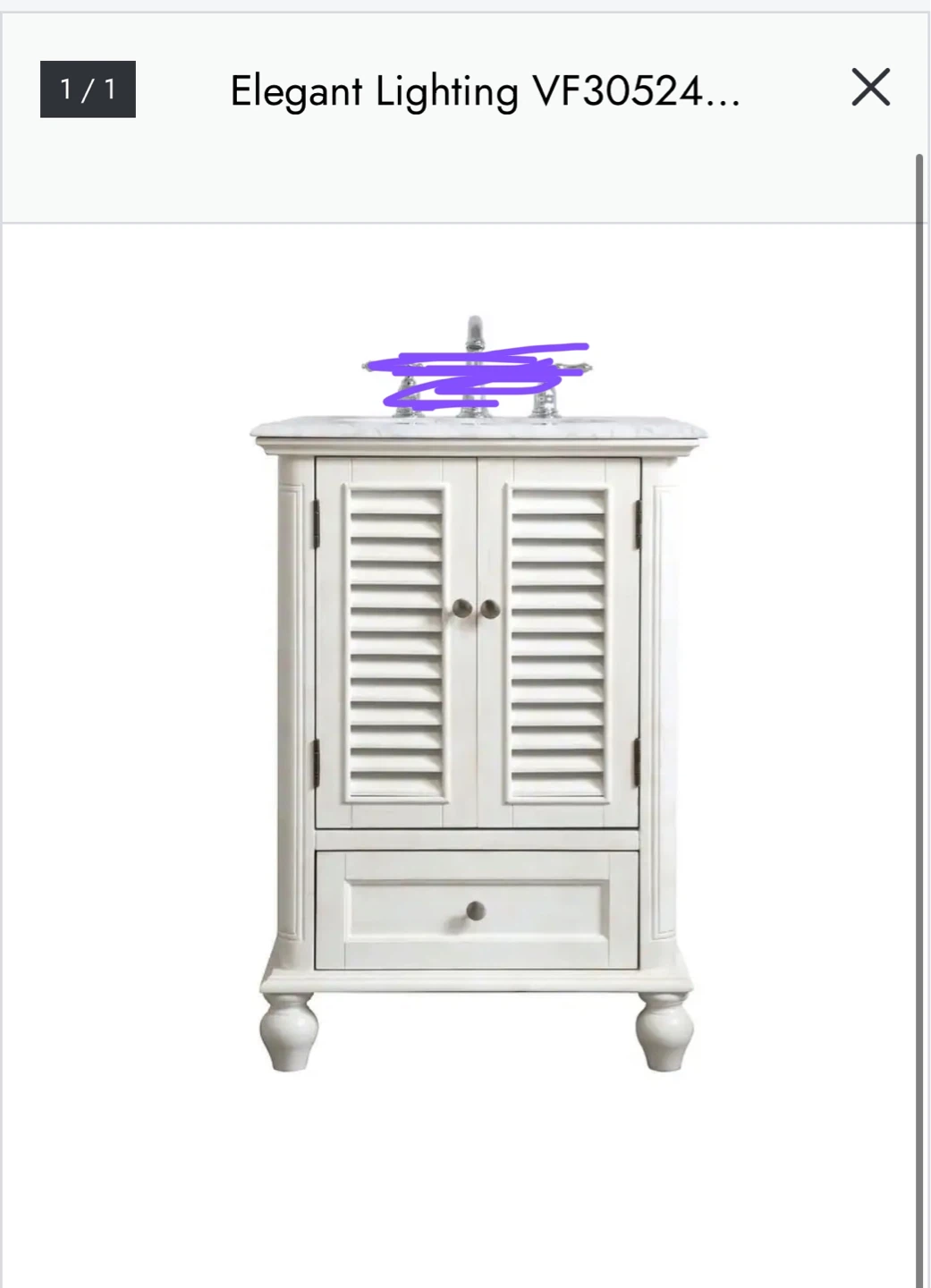 24" Single Basin  SINK Vanity/CABINET  - Antique White- AS IS - photo 2