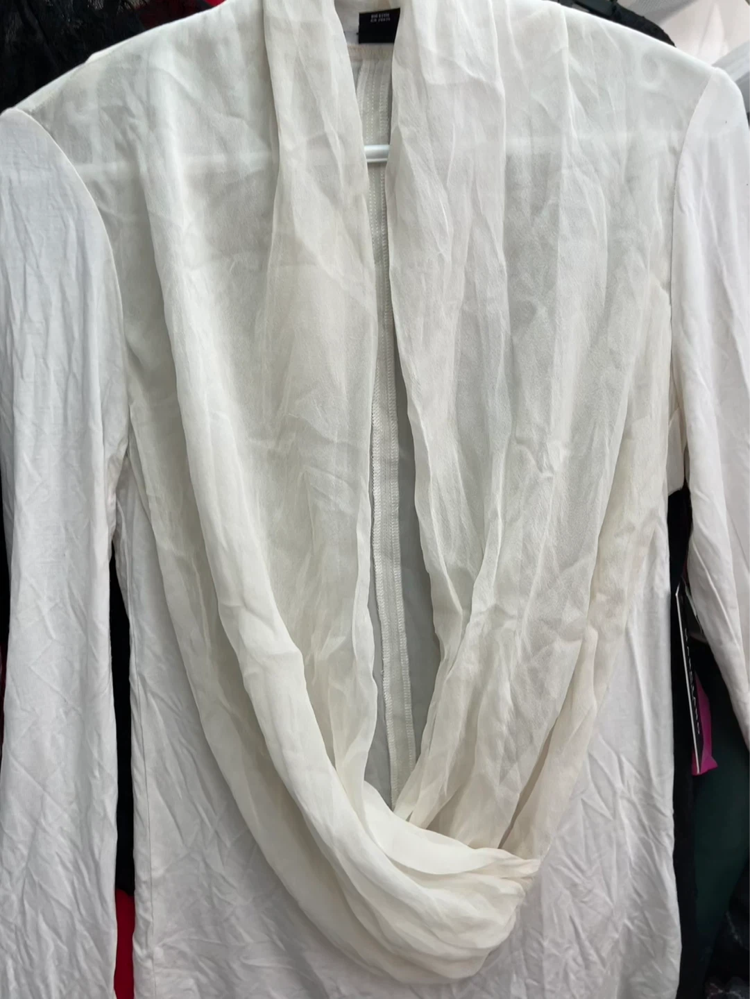 White Long-Sleeve Draped Cardigan - 100% silk