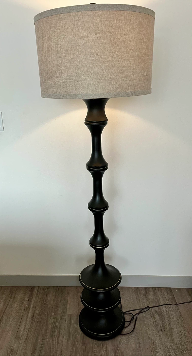 Black Floor Lamp with Neutral Linen Shade - photo 5