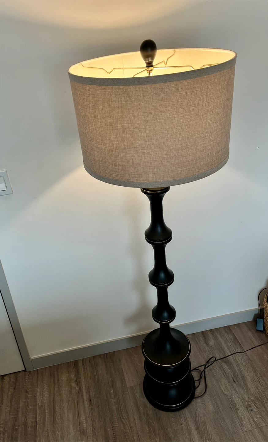Black Floor Lamp with Neutral Linen Shade - photo 3