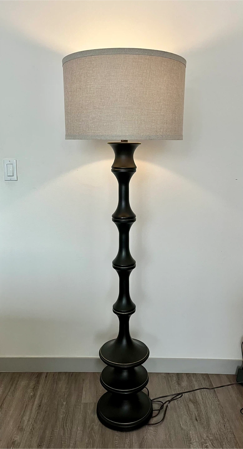 Black Floor Lamp with Neutral Linen Shade
