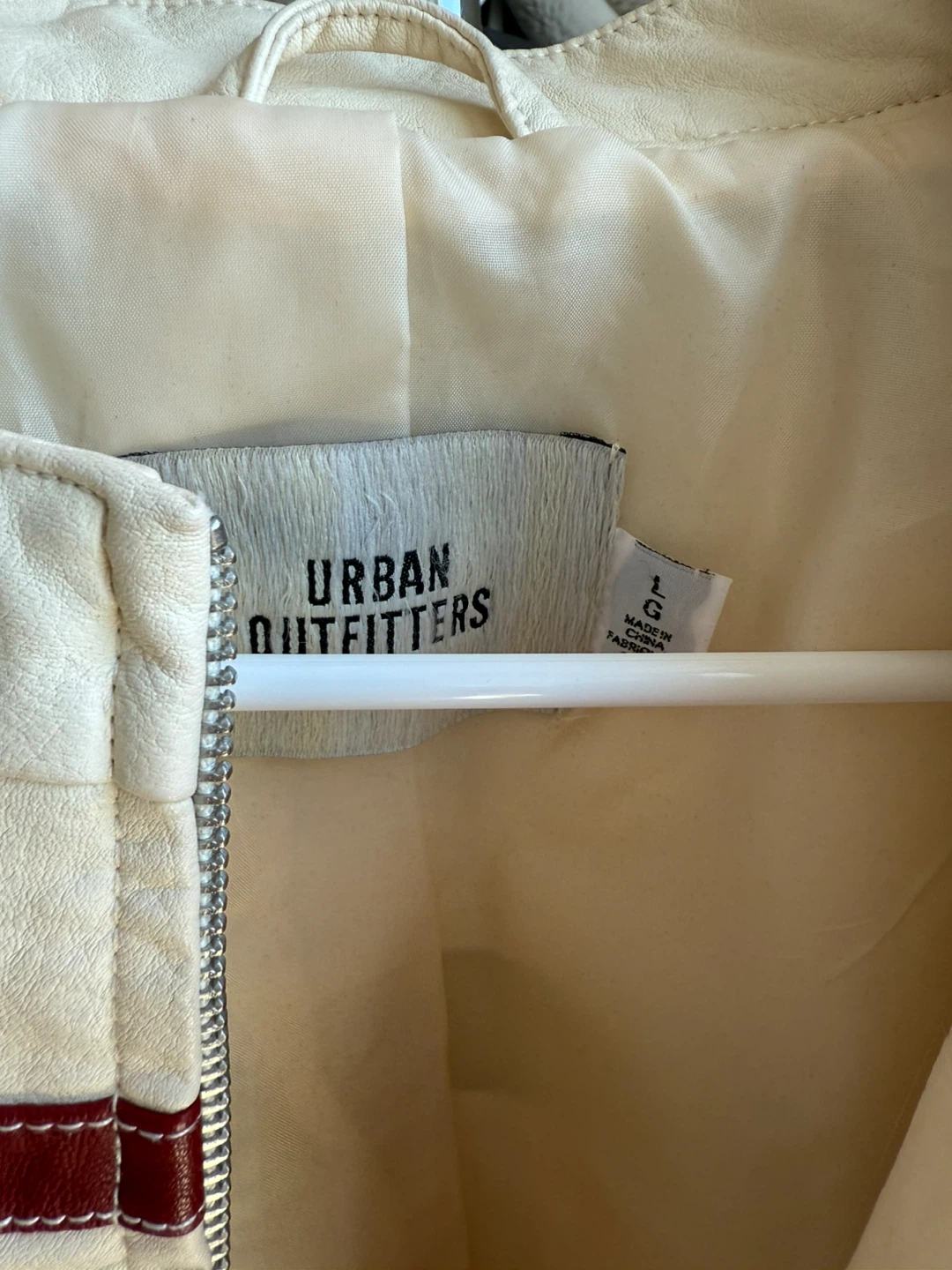 Urban Outfitters Cream & Burgundy Striped Cropper Leather Jacket - photo 3