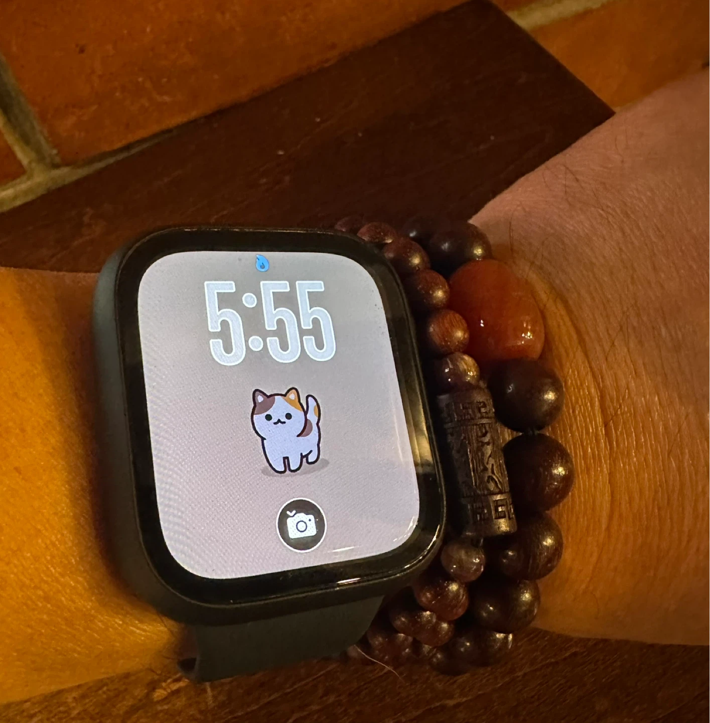 Black Smartwatch with Cute Cat Watch Face
