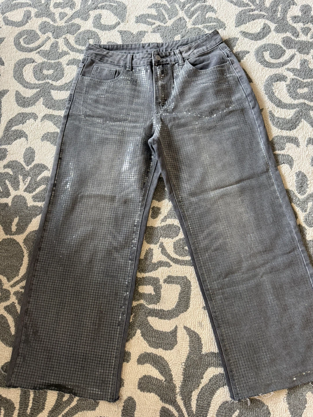 SHEIN Grey Sequin Wide Leg Jeans Size 30