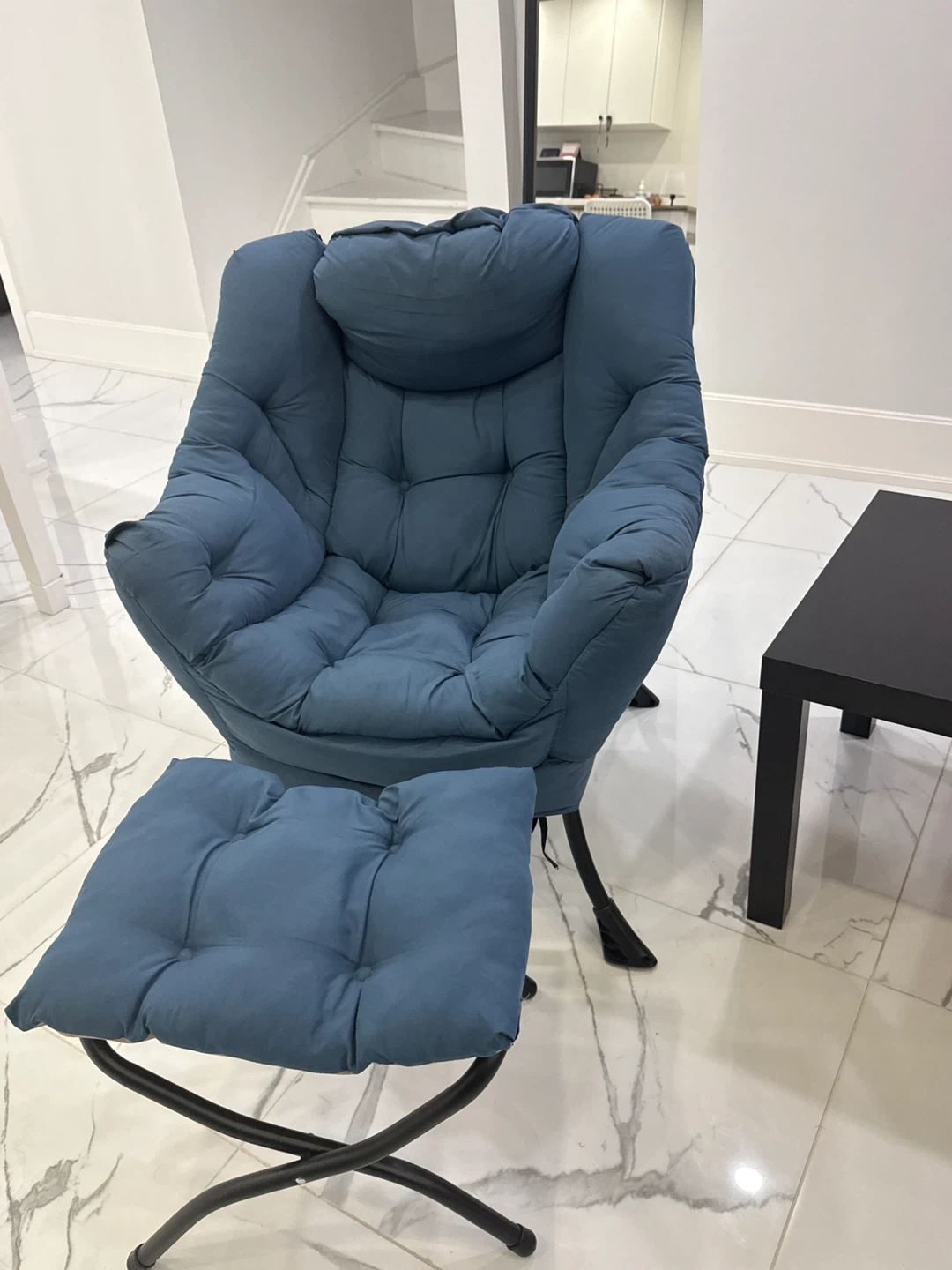 Moving Sale – Comfy Blue Chair with Ottoman