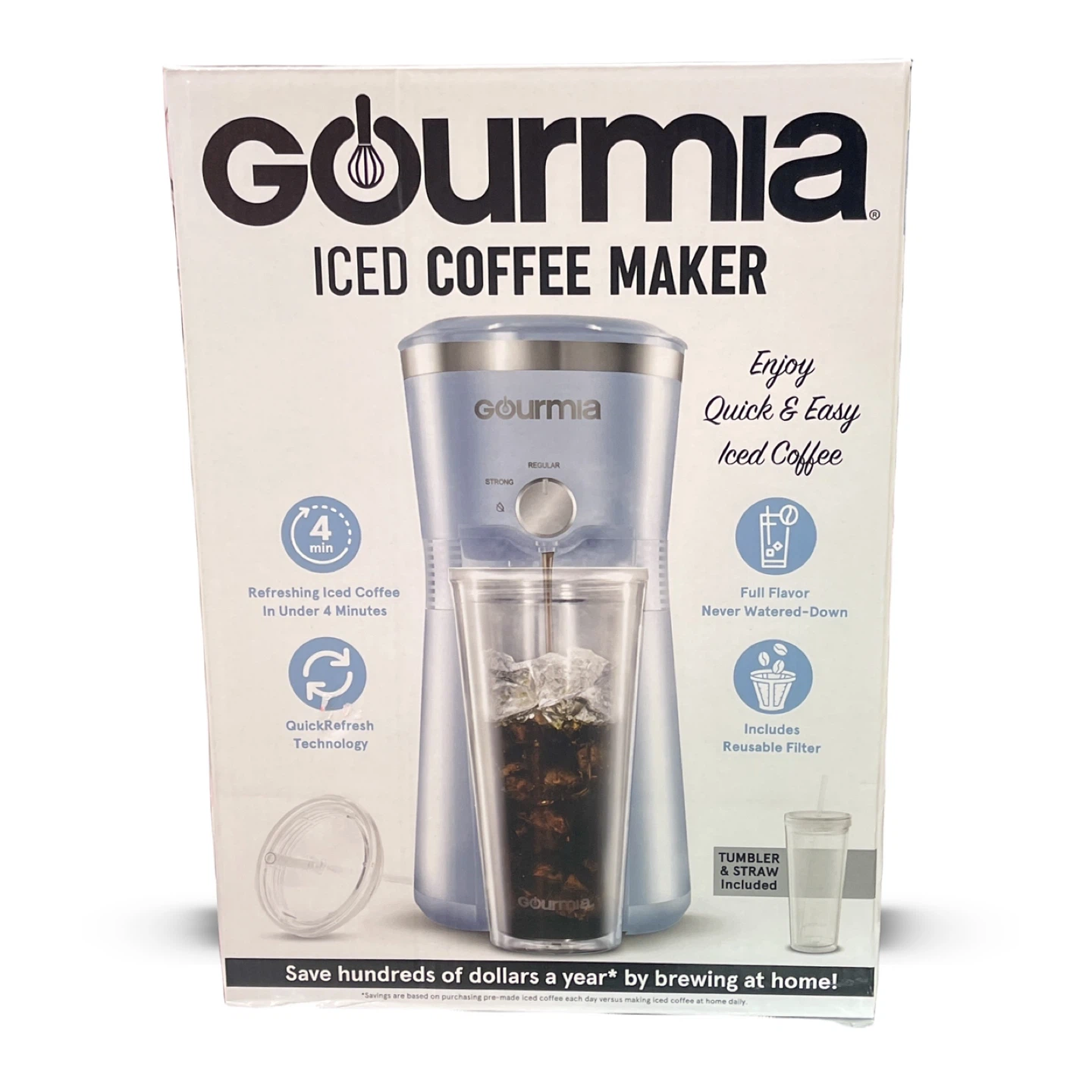 Gourmia Iced Coffee Maker with Tumbler & Straw
