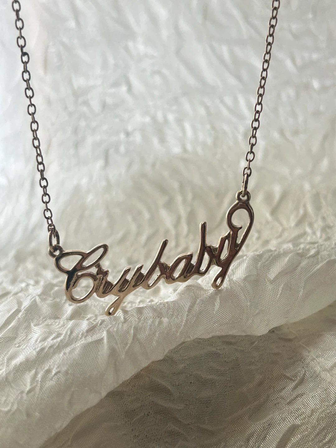 Melanie Martinez gold tone "Crybaby" script necklace - photo 5
