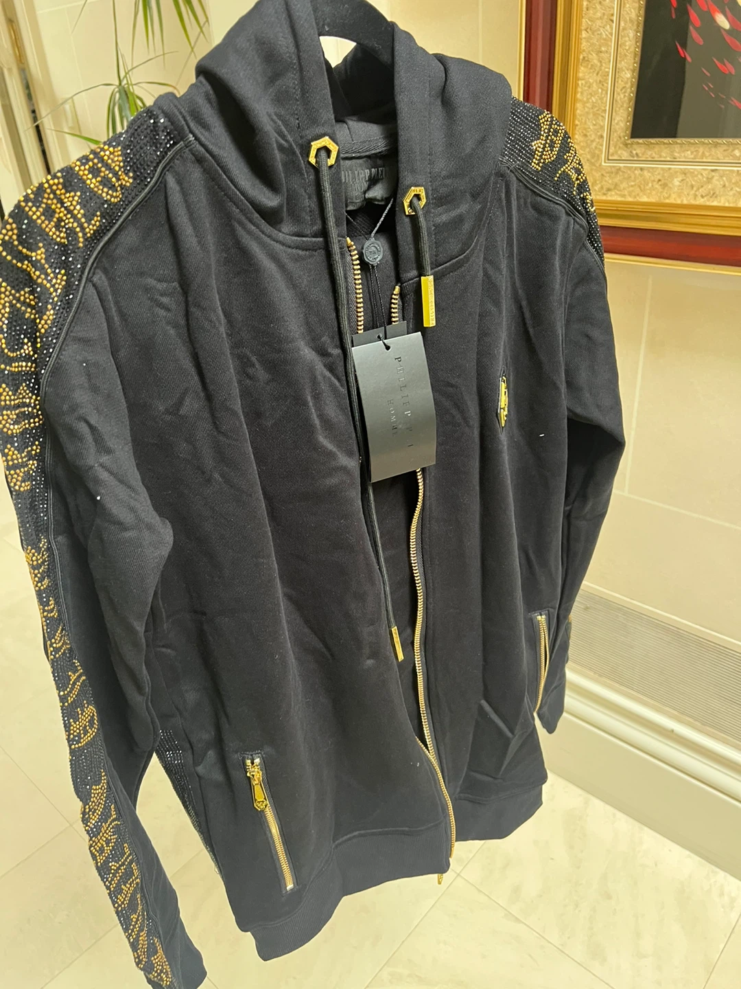 Philipp Plein Black Hoodie XL Gold Studded Embellishments