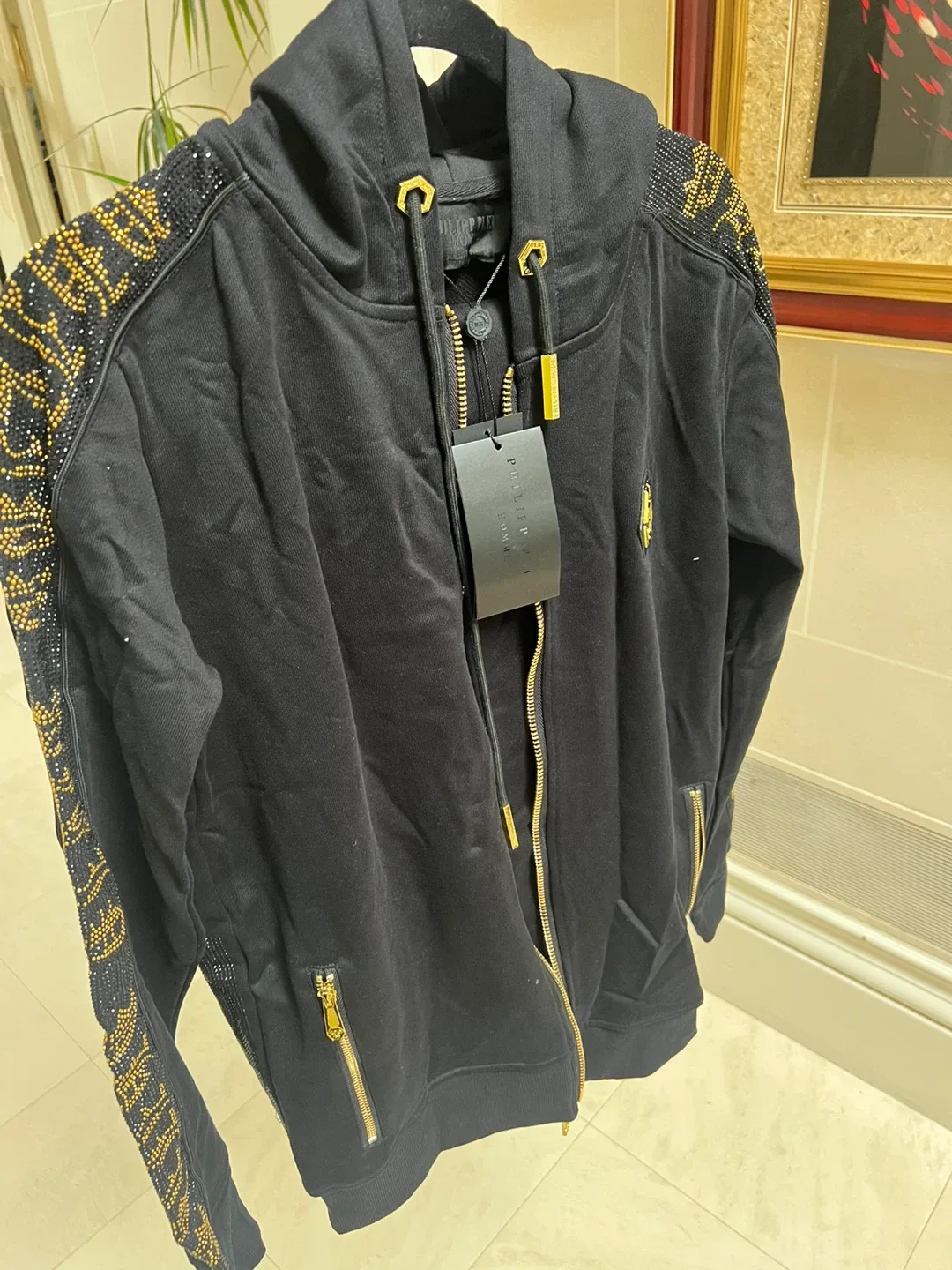 Philipp Plein Black Hoodie XL Gold Studded Embellishments