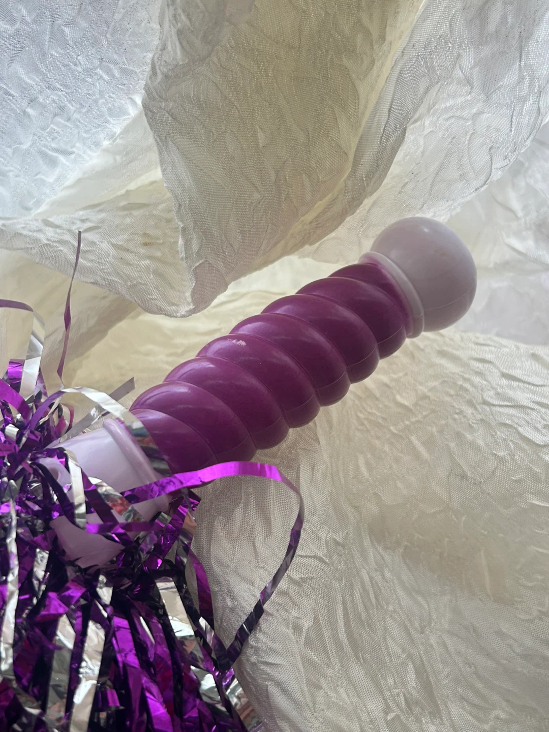 Purple and Silver Pom Poms with Handles - photo 2