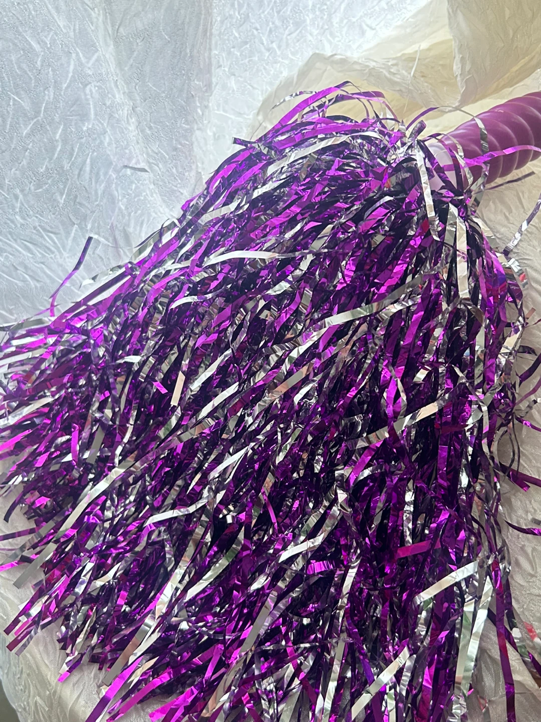 Purple and Silver Pom Poms with Handles - photo 3