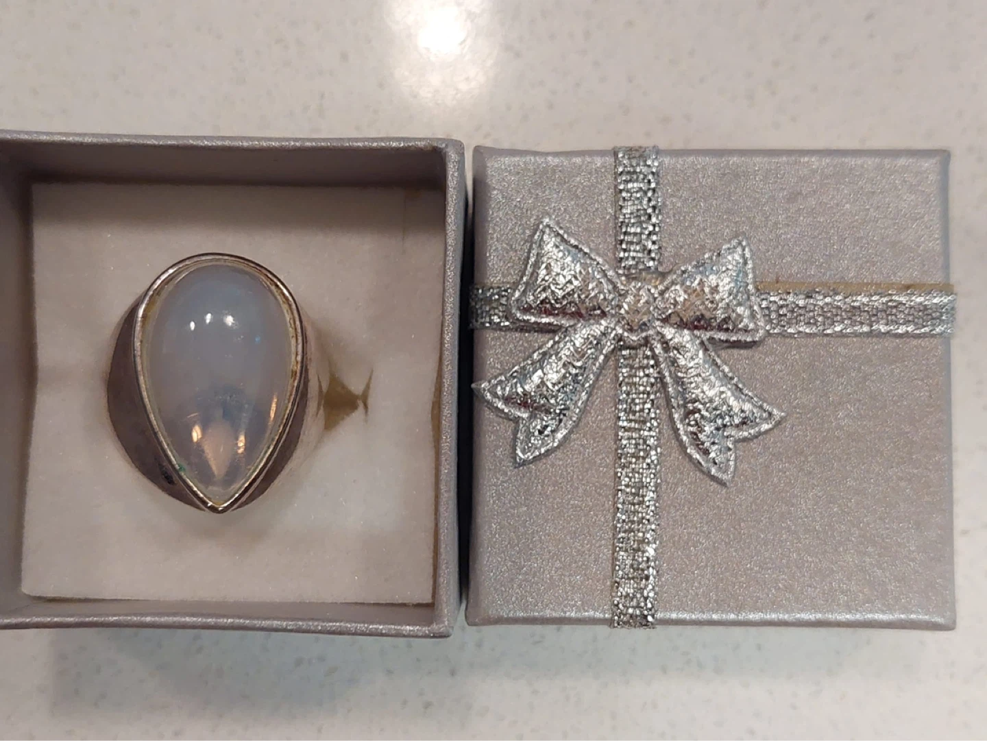 Sterling Silver Ring with Pear-Shaped Moonstone