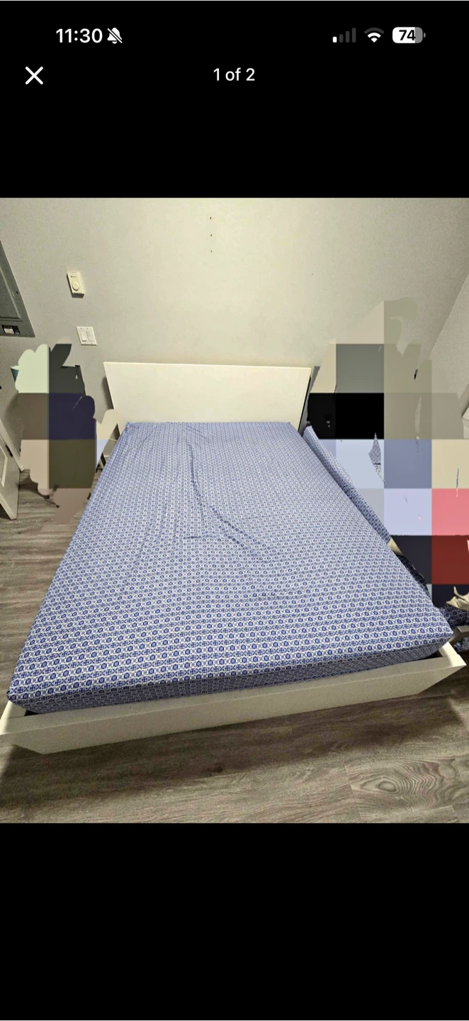 White queen sized bed frame with mattress - photo 2