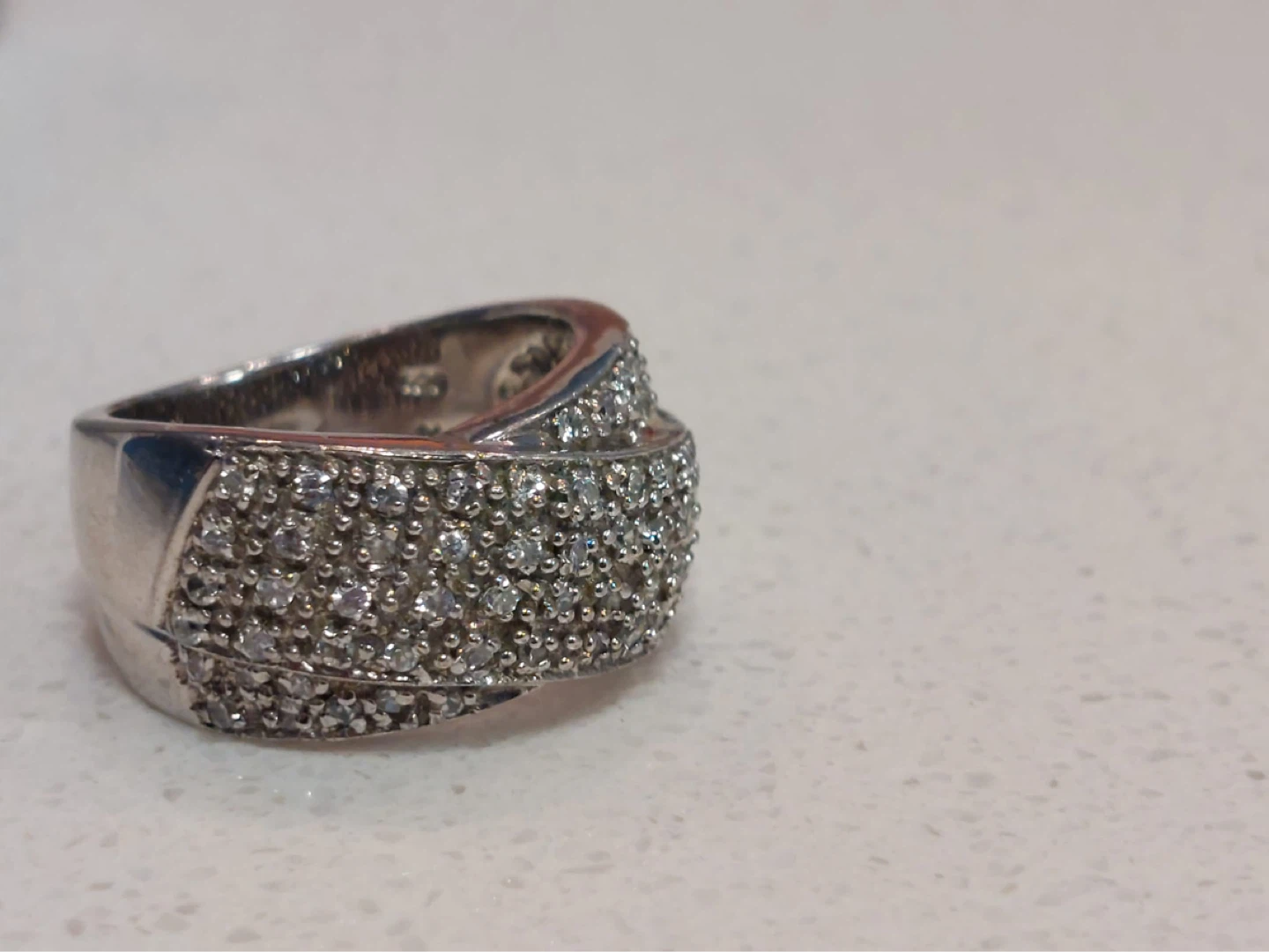 Sterling Silver Pave Crystal Ring Size 7