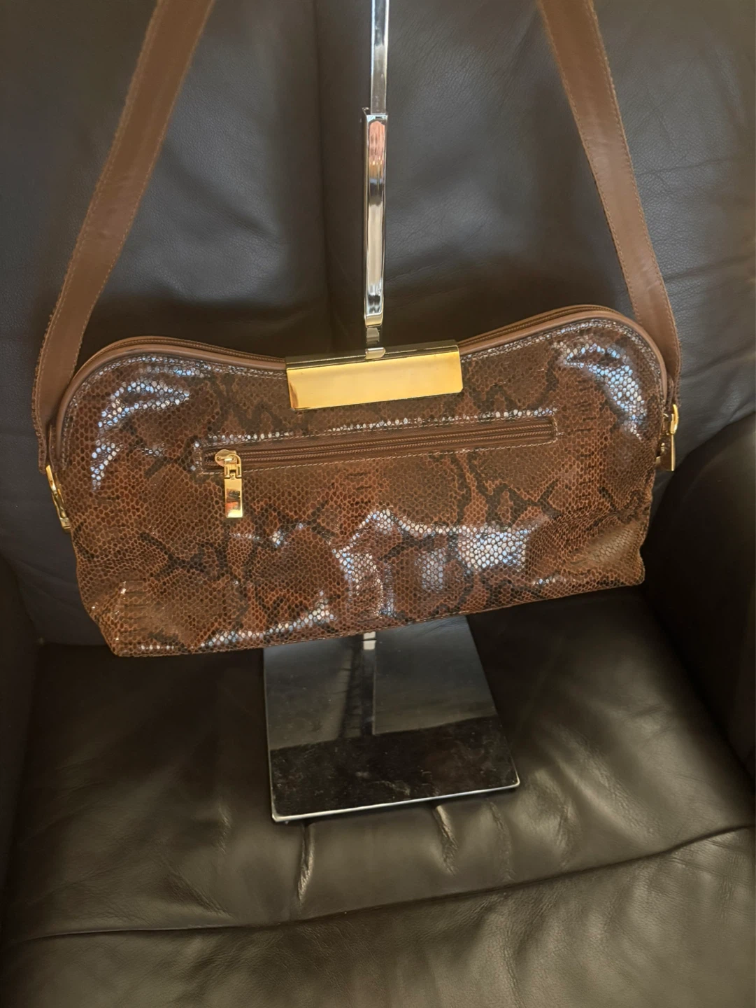 Due Fratelli Brown Snake Print Genuine Leather Shoulder Bag - photo 2