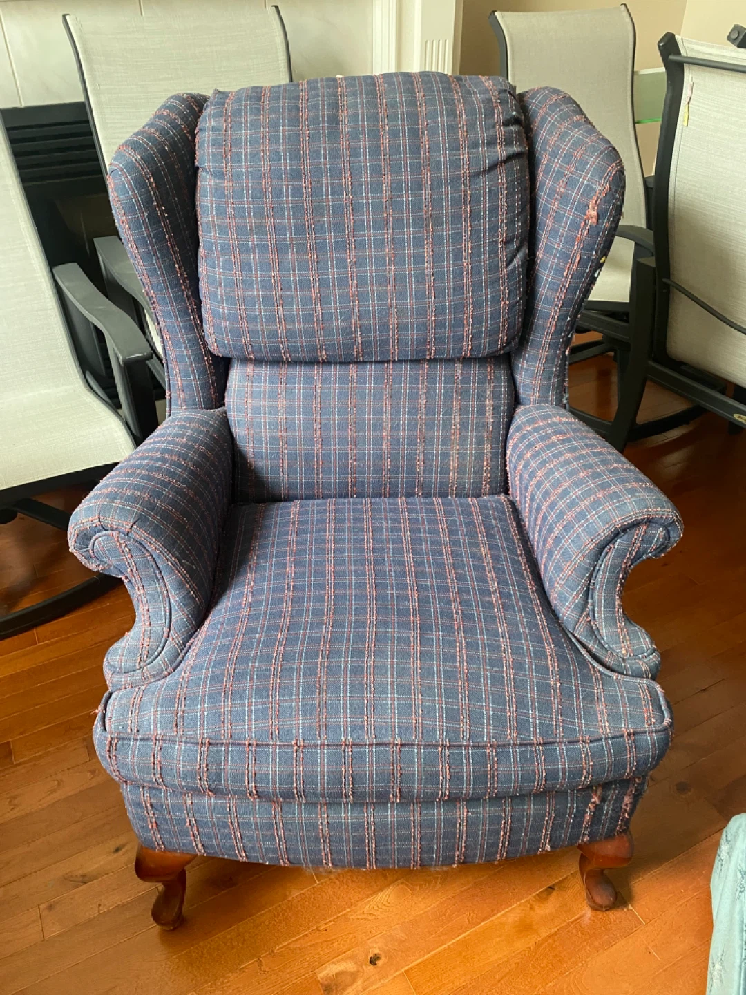 Teal floral wingback chair with ottoman - photo 2