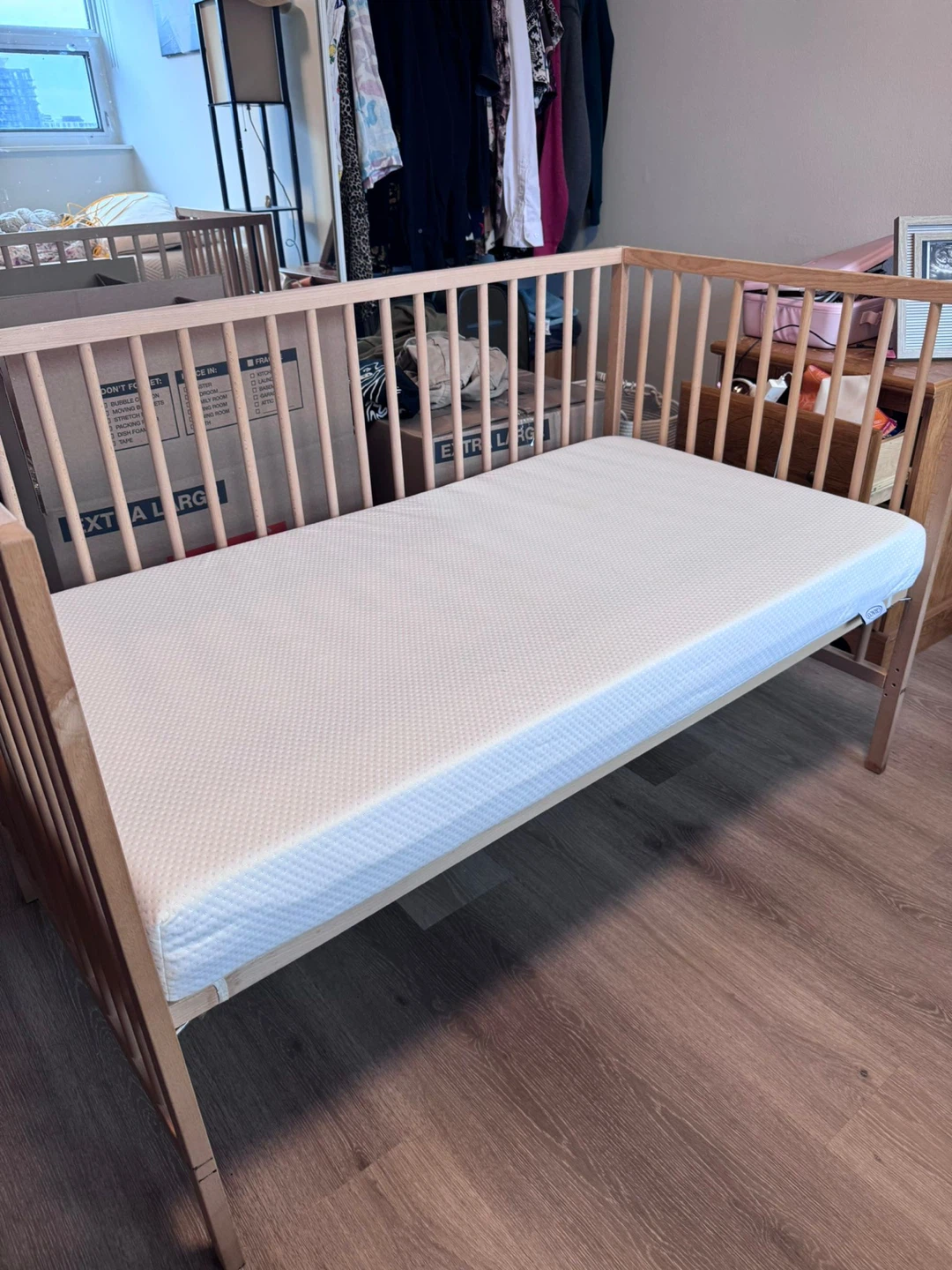 Wooden Crib with Mattress