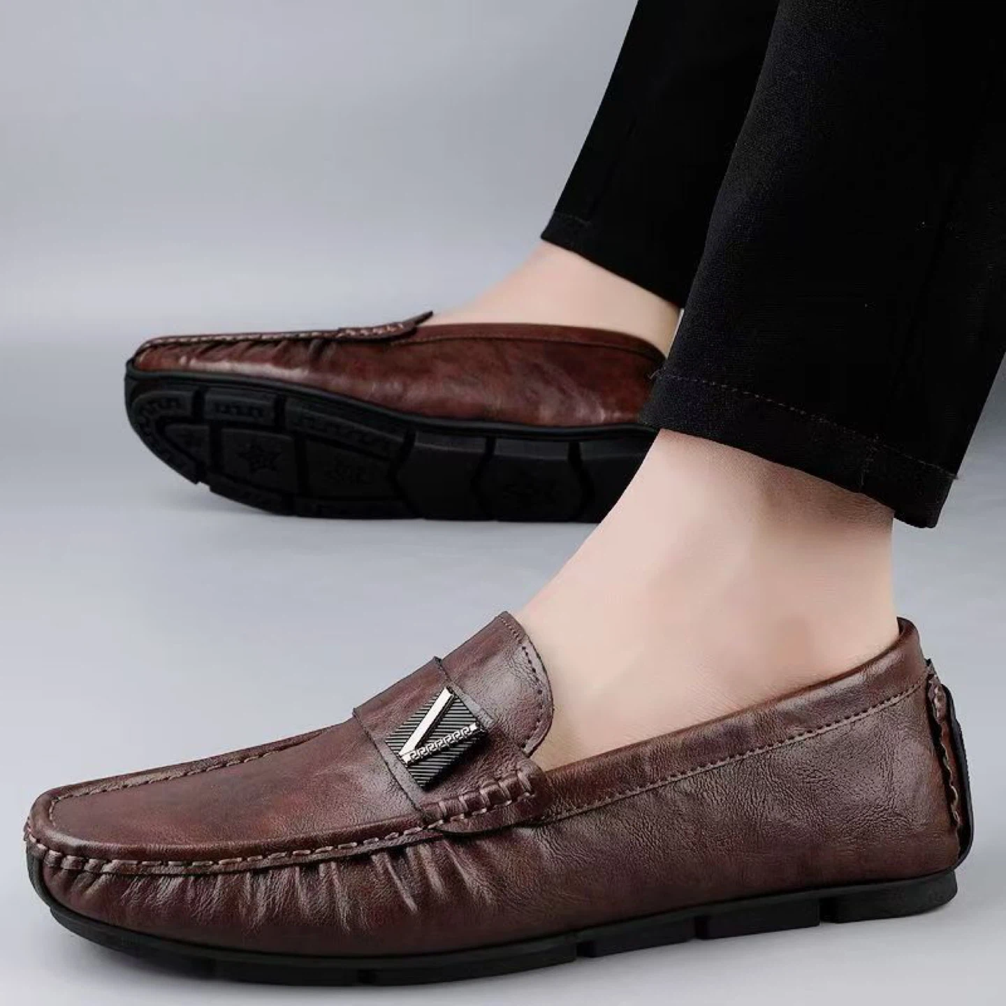 Men's Brown Leather Loafers Size 44 - photo 2