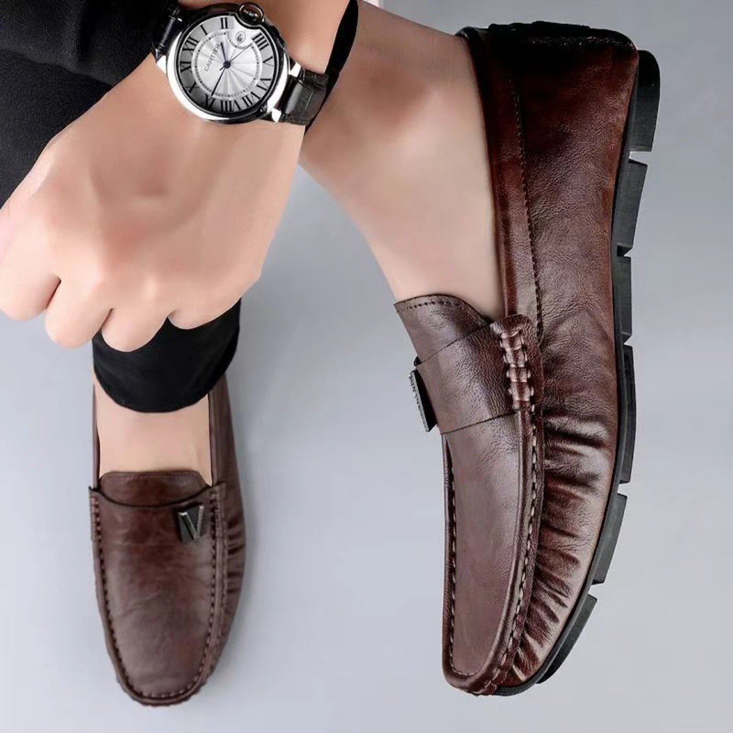 Men's Brown Leather Loafers Size 44 - photo 3