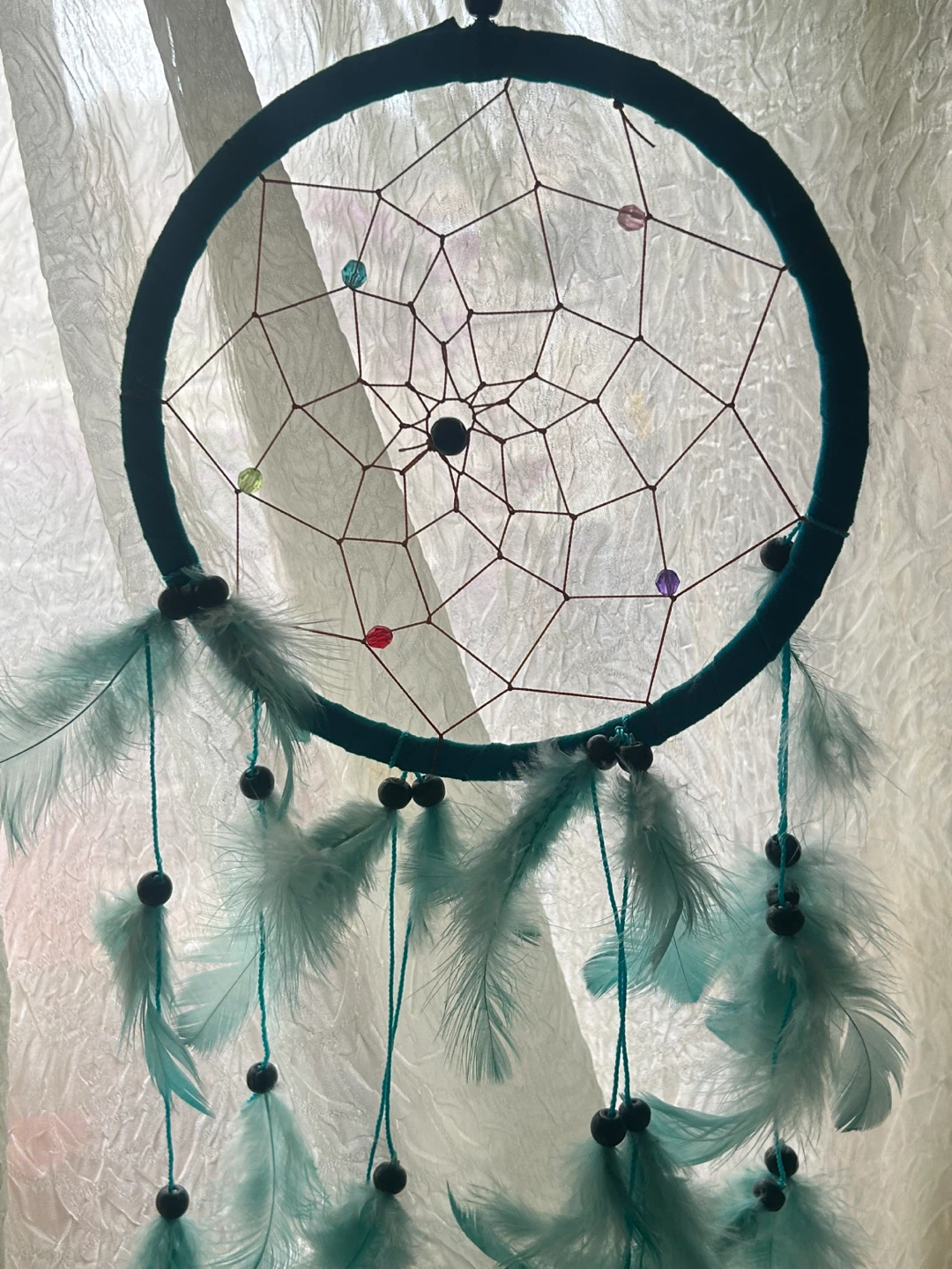 Large Teal Dreamcatcher with Feathers and Beads - photo 4