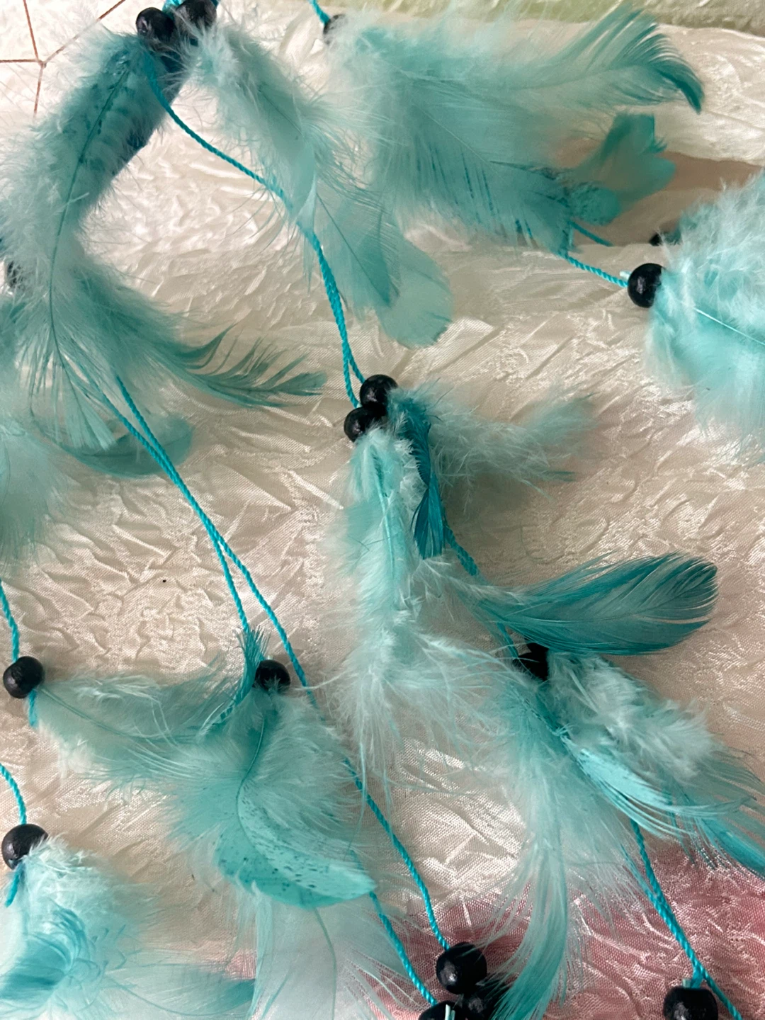 Large Teal Dreamcatcher with Feathers and Beads - photo 3