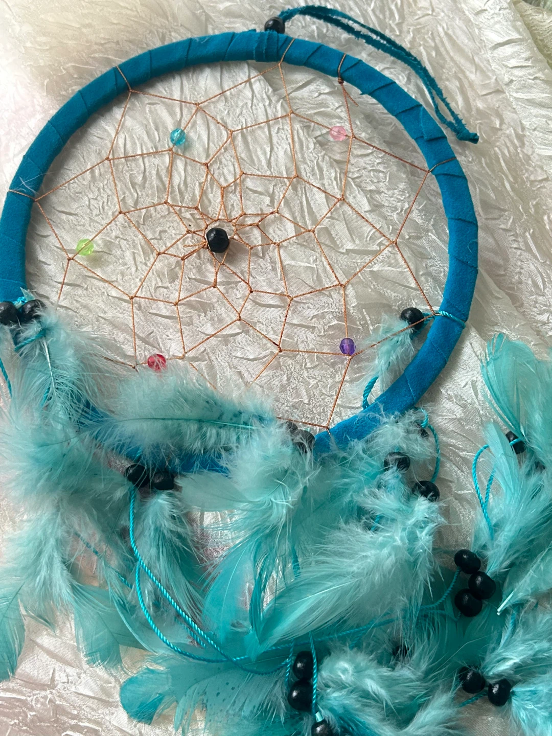Large Teal Dreamcatcher with Feathers and Beads
