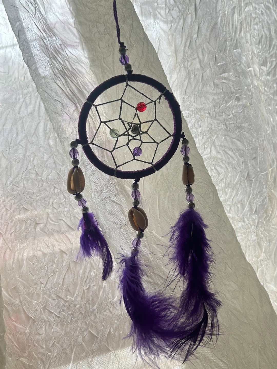 Mini Purple Dreamcatcher with Feathers and Shells - photo 4