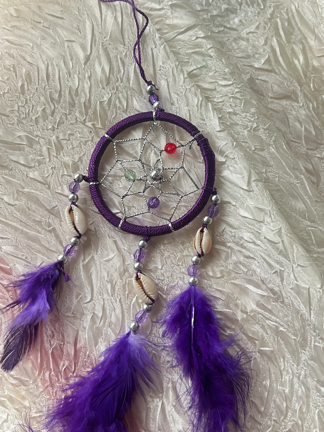 Mini Purple Dreamcatcher with Feathers and Shells