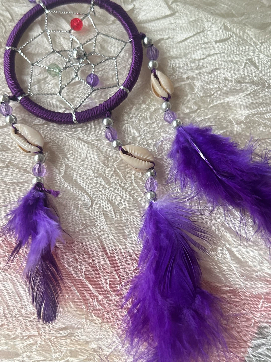 Mini Purple Dreamcatcher with Feathers and Shells - photo 3