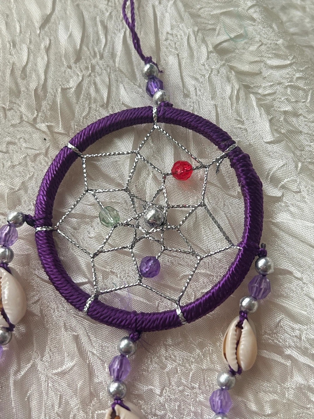 Mini Purple Dreamcatcher with Feathers and Shells - photo 2