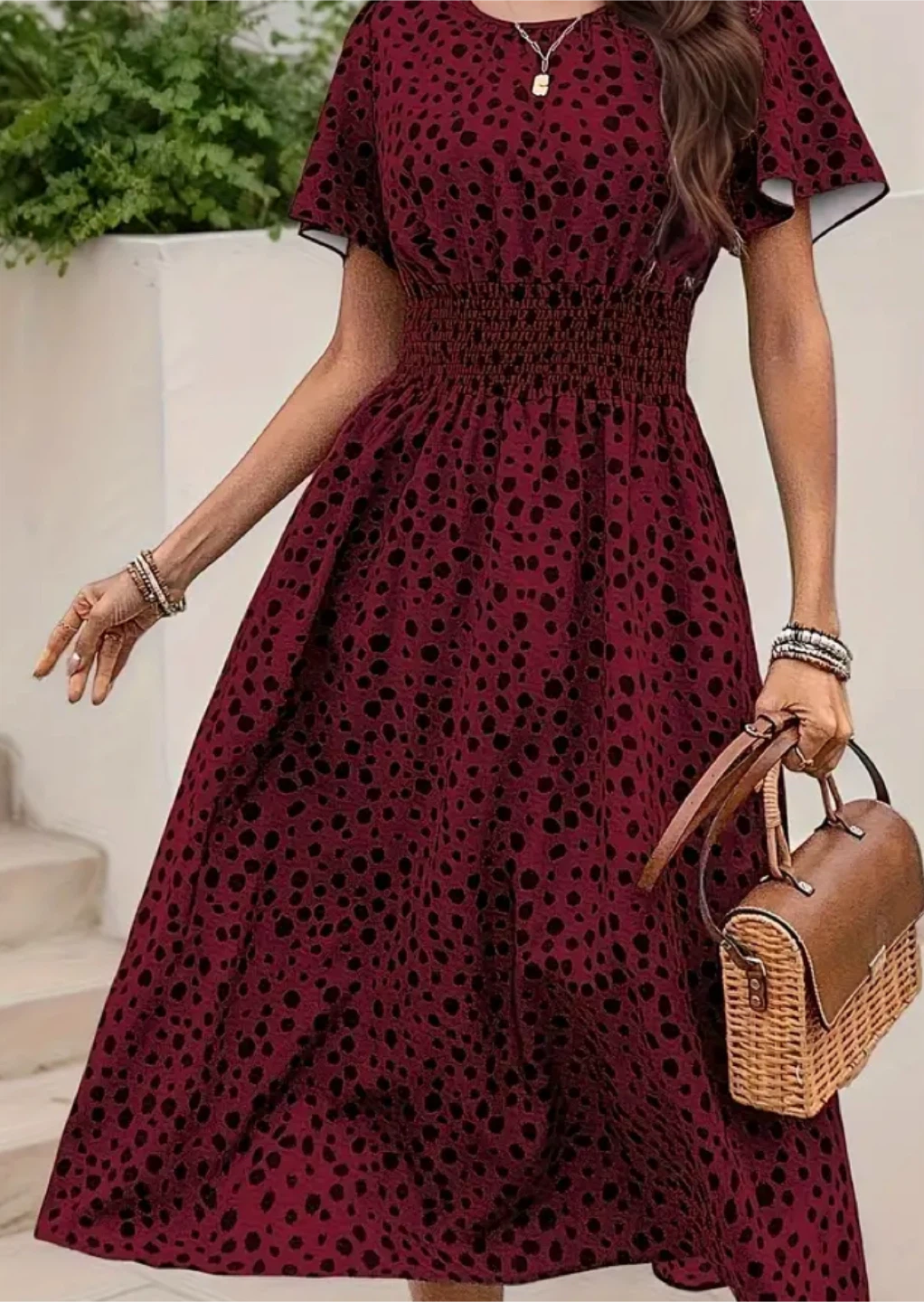 Maroon and Black Cheetah Print Dress