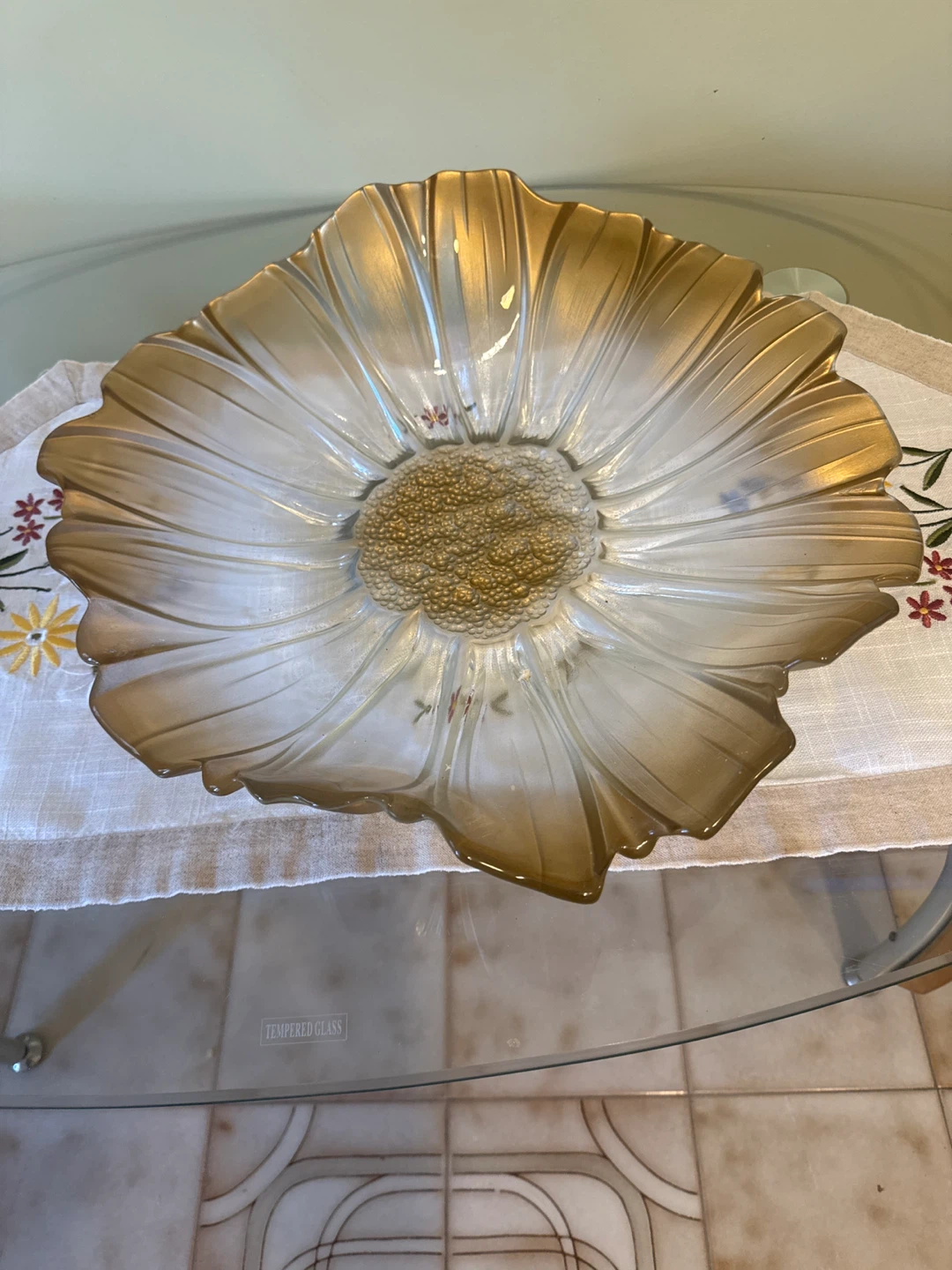 Decorative Glass Bowl - Gold Floral Design