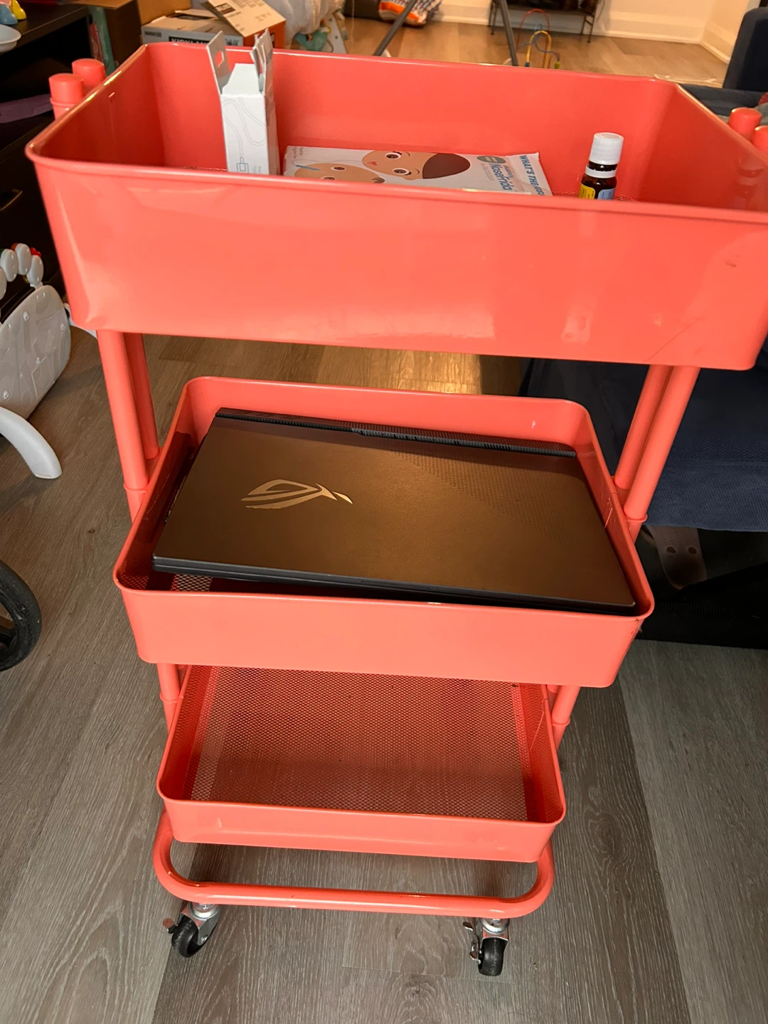 Salmon Pink 3-Tier Storage Cart