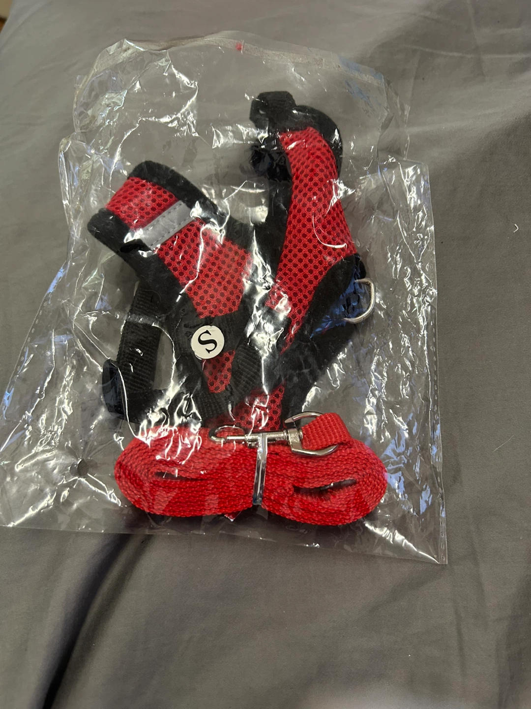 Red Mesh Dog Harness with Leash, Size S