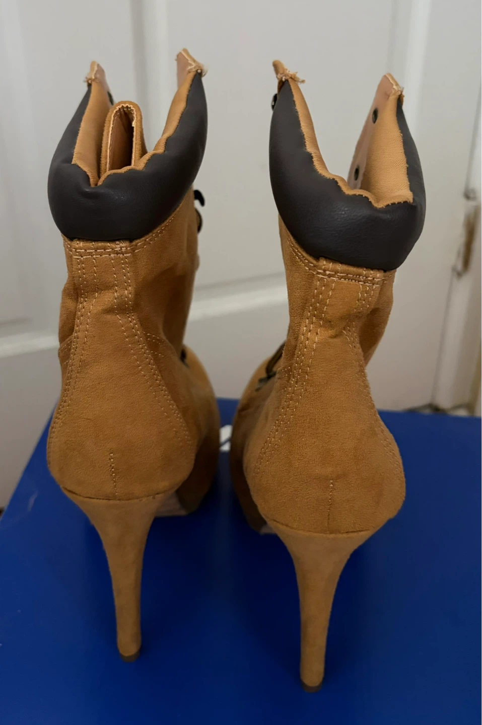 Charlotte Russe Tan Suede Lace-Up High Heel Boots Size 10 - photo 2