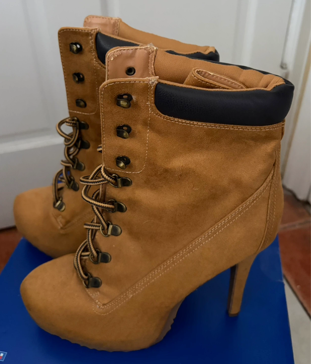 Charlotte Russe Tan Suede Lace-Up High Heel Boots Size 10 - photo 5