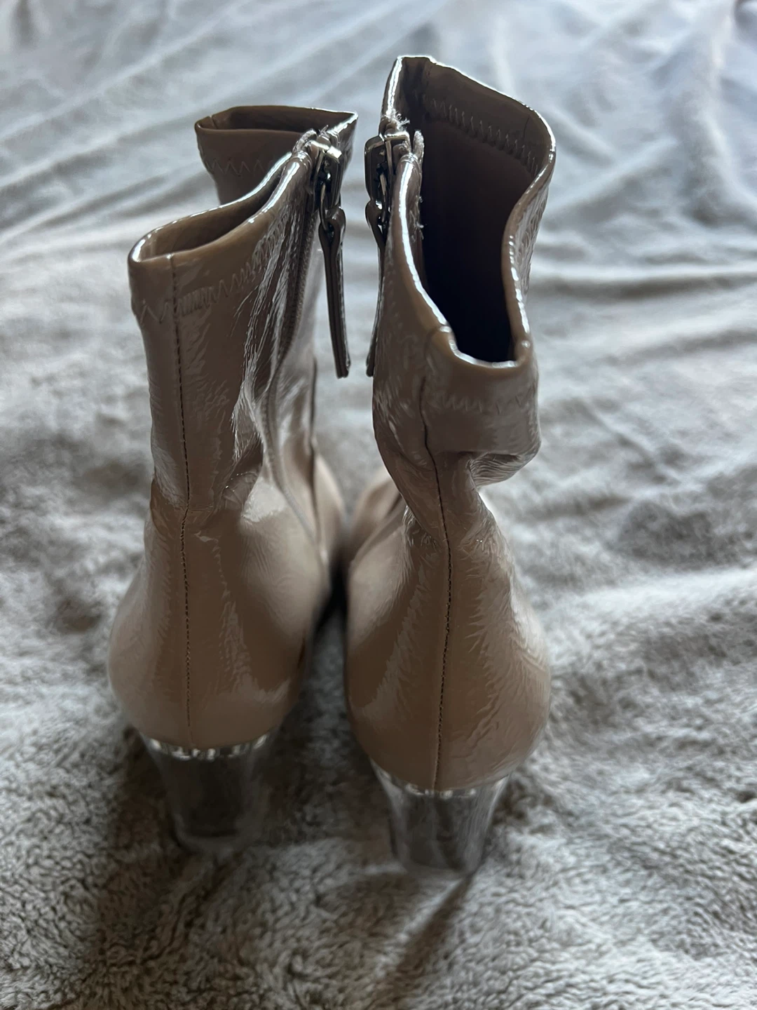 Beige Patent Ankle Boots with Clear Block Heels - photo 4