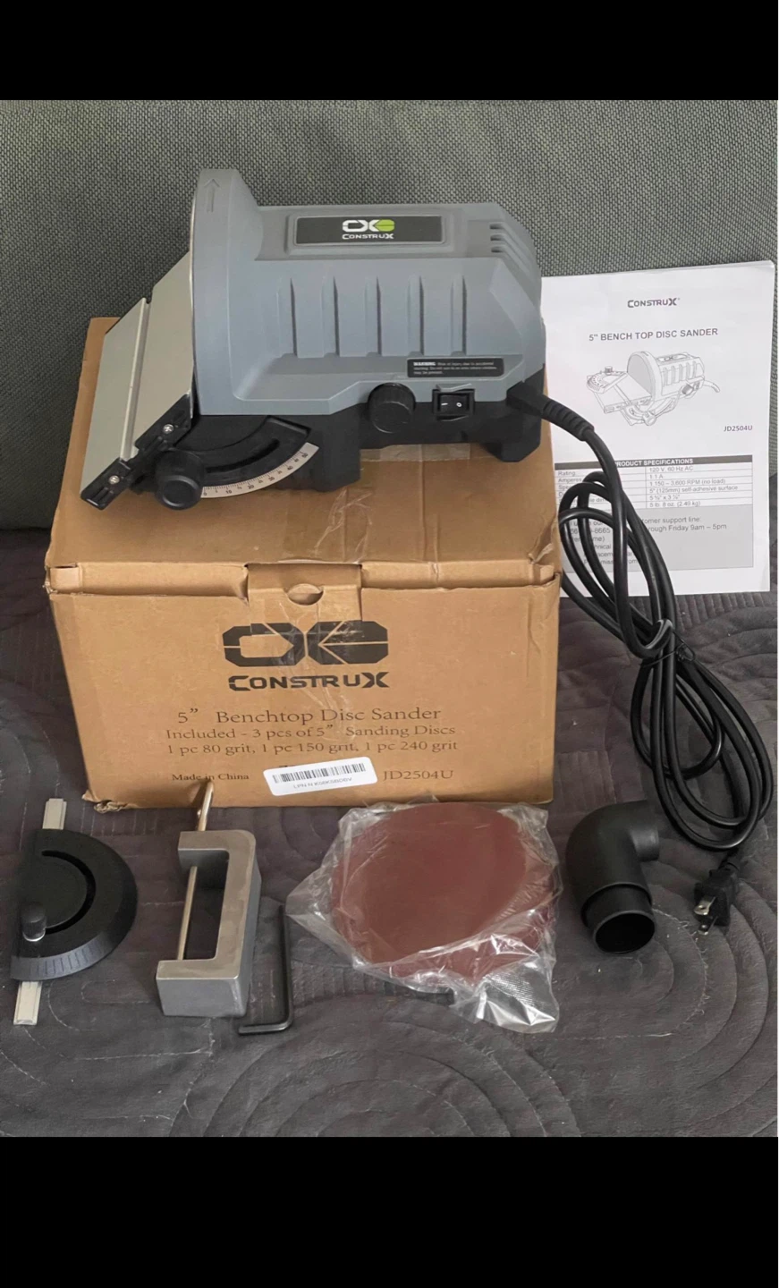CONSTRUX 5" Benchtop Disc Sander with Accessories - photo 5