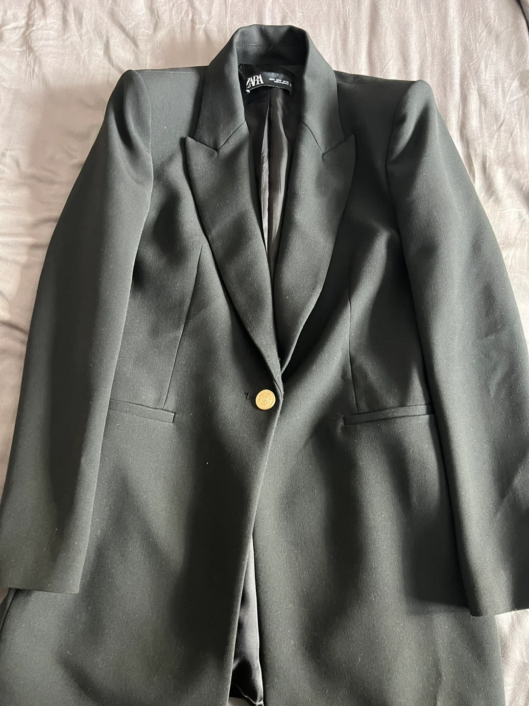 ZARA Long Black Blazer with Gold Button